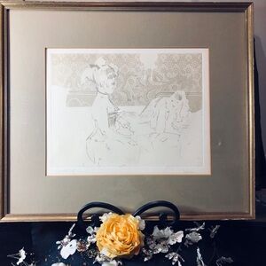 Vintage Frame and Etching “Girls of Tunbridge Alley #1” by Jack Levine